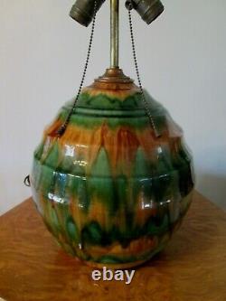 Antique Early Roseville Pottery Arts Crafts Drip Glaze Table Beehive Lamp