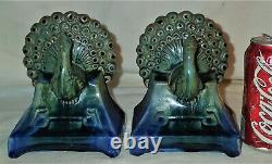 Antique Fulper Arts & Crafts Pottery Peacock Bird Home Statue Sculpture Bookends