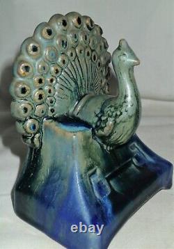 Antique Fulper Arts & Crafts Pottery Peacock Bird Home Statue Sculpture Bookends