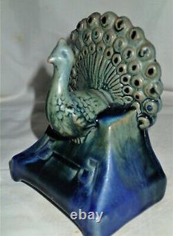 Antique Fulper Arts & Crafts Pottery Peacock Bird Home Statue Sculpture Bookends