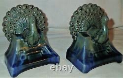 Antique Fulper Arts & Crafts Pottery Peacock Bird Home Statue Sculpture Bookends