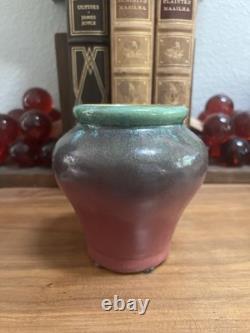 Antique Fulper Arts Crafts Pottery Rafco Vase Moss Rose Green Pink Flambé Glaze