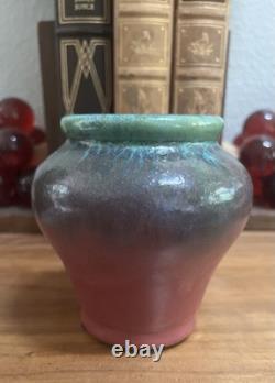 Antique Fulper Arts Crafts Pottery Rafco Vase Moss Rose Green Pink Flambé Glaze