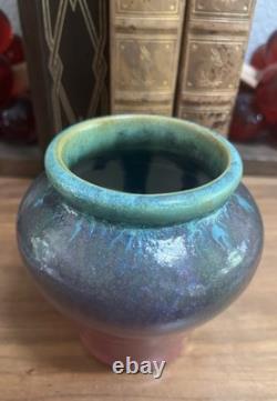 Antique Fulper Arts Crafts Pottery Rafco Vase Moss Rose Green Pink Flambé Glaze