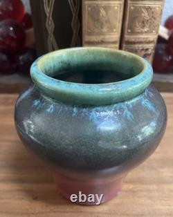 Antique Fulper Arts Crafts Pottery Rafco Vase Moss Rose Green Pink Flambé Glaze