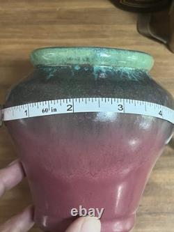 Antique Fulper Arts Crafts Pottery Rafco Vase Moss Rose Green Pink Flambé Glaze