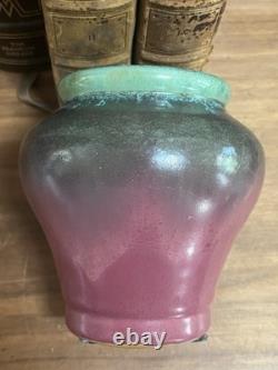 Antique Fulper Arts Crafts Pottery Rafco Vase Moss Rose Green Pink Flambé Glaze