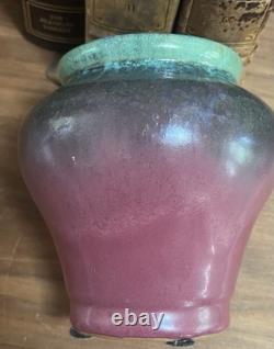 Antique Fulper Arts Crafts Pottery Rafco Vase Moss Rose Green Pink Flambé Glaze