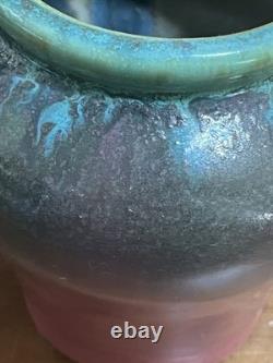 Antique Fulper Arts Crafts Pottery Rafco Vase Moss Rose Green Pink Flambé Glaze