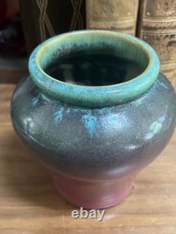 Antique Fulper Arts Crafts Pottery Rafco Vase Moss Rose Green Pink Flambé Glaze