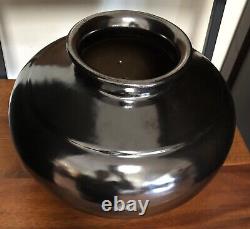 Antique Fulper Mirrored Black Glaze Arts & Crafts Art Pottery Vase Oval Raised