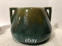 Antique Fulper Pottery Arts & Crafts Double Handle Vase Blue Brown Really Nice