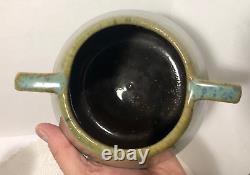 Antique Fulper Pottery Arts & Crafts Double Handle Vase Blue Brown Really Nice