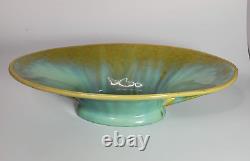 Antique Fulper Pottery Arts Crafts Green Yellow Two Handles Console Bowl