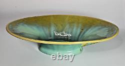 Antique Fulper Pottery Arts Crafts Green Yellow Two Handles Console Bowl