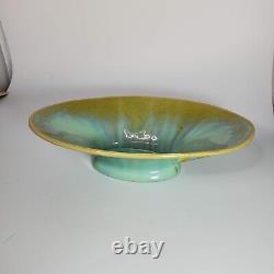 Antique Fulper Pottery Arts Crafts Green Yellow Two Handles Console Bowl