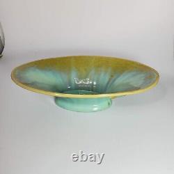 Antique Fulper Pottery Arts Crafts Green Yellow Two Handles Console Bowl