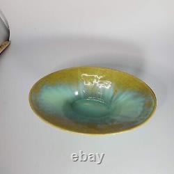 Antique Fulper Pottery Arts Crafts Green Yellow Two Handles Console Bowl