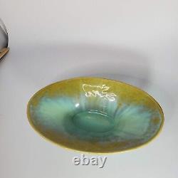 Antique Fulper Pottery Arts Crafts Green Yellow Two Handles Console Bowl