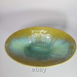 Antique Fulper Pottery Arts Crafts Green Yellow Two Handles Console Bowl