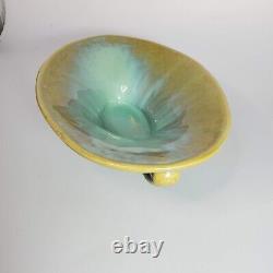 Antique Fulper Pottery Arts Crafts Green Yellow Two Handles Console Bowl