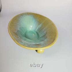 Antique Fulper Pottery Arts Crafts Green Yellow Two Handles Console Bowl