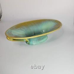 Antique Fulper Pottery Arts Crafts Green Yellow Two Handles Console Bowl