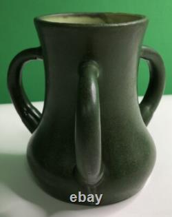 Antique HAMPSHIRE POTTERY 3 HANDLED VASE Arts Crafts Mission 5 Rich Green Glaze