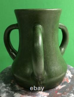 Antique HAMPSHIRE POTTERY 3 HANDLED VASE Arts Crafts Mission 5 Rich Green Glaze
