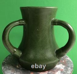 Antique HAMPSHIRE POTTERY 3 HANDLED VASE Arts Crafts Mission 5 Rich Green Glaze