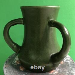 Antique HAMPSHIRE POTTERY 3 HANDLED VASE Arts Crafts Mission 5 Rich Green Glaze