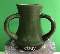 Antique HAMPSHIRE POTTERY 3 HANDLED VASE Arts Crafts Mission 5 Rich Green Glaze