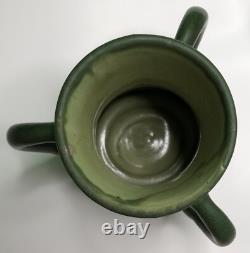 Antique HAMPSHIRE POTTERY 3 HANDLED VASE Arts Crafts Mission 5 Rich Green Glaze