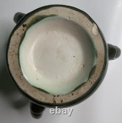 Antique HAMPSHIRE POTTERY 3 HANDLED VASE Arts Crafts Mission 5 Rich Green Glaze