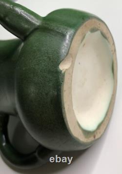 Antique HAMPSHIRE POTTERY 3 HANDLED VASE Arts Crafts Mission 5 Rich Green Glaze