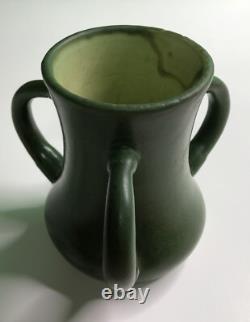 Antique HAMPSHIRE POTTERY 3 HANDLED VASE Arts Crafts Mission 5 Rich Green Glaze