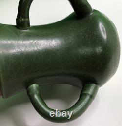 Antique HAMPSHIRE POTTERY 3 HANDLED VASE Arts Crafts Mission 5 Rich Green Glaze