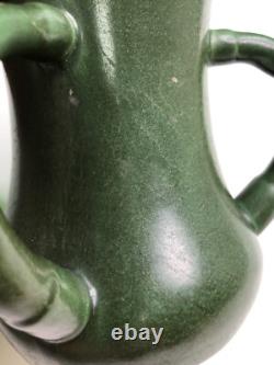 Antique HAMPSHIRE POTTERY 3 HANDLED VASE Arts Crafts Mission 5 Rich Green Glaze