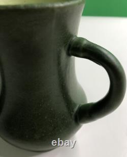 Antique HAMPSHIRE POTTERY 3 HANDLED VASE Arts Crafts Mission 5 Rich Green Glaze