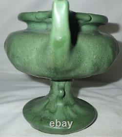 Antique Hampshire Arts & Crafts Pottery Matte Green Mission Chalice Urn Vase N. H