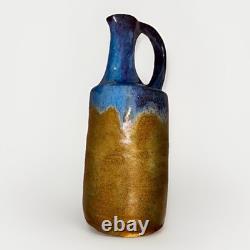 Antique Hand Crafted Blue Drip Ceramic Stoneware Pitcher
