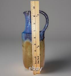 Antique Hand Crafted Blue Drip Ceramic Stoneware Pitcher
