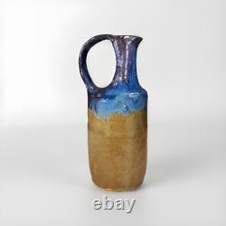 Antique Hand Crafted Blue Drip Ceramic Stoneware Pitcher