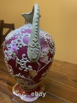 Antique Handpainted Thick Moriage Nippon Art Nouveau Porcelain Vase