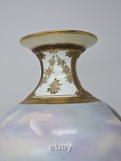 Antique NIPPON Handpainted Porcelain Vase Landscape Scene withGilted Accents 14