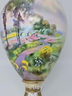 Antique NIPPON Handpainted Porcelain Vase Landscape Scene withGilted Accents 14