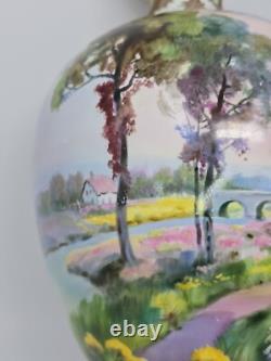 Antique NIPPON Handpainted Porcelain Vase Landscape Scene withGilted Accents 14