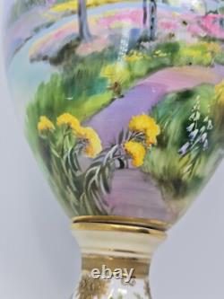 Antique NIPPON Handpainted Porcelain Vase Landscape Scene withGilted Accents 14