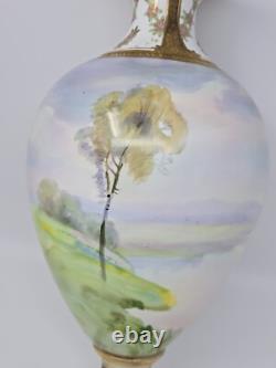 Antique NIPPON Handpainted Porcelain Vase Landscape Scene withGilted Accents 14