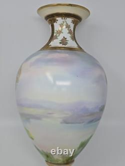 Antique NIPPON Handpainted Porcelain Vase Landscape Scene withGilted Accents 14
